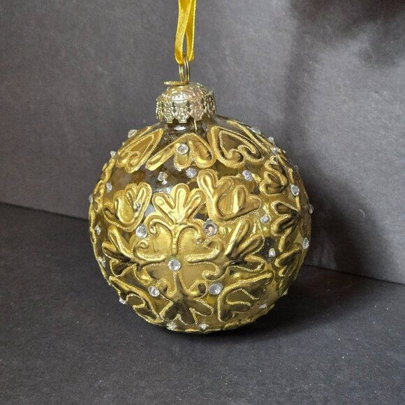 Frontgate Gold Glass Ornament Hand Decorated Glitter Embellished 4 Inch Holiday - Picture 4 of 8